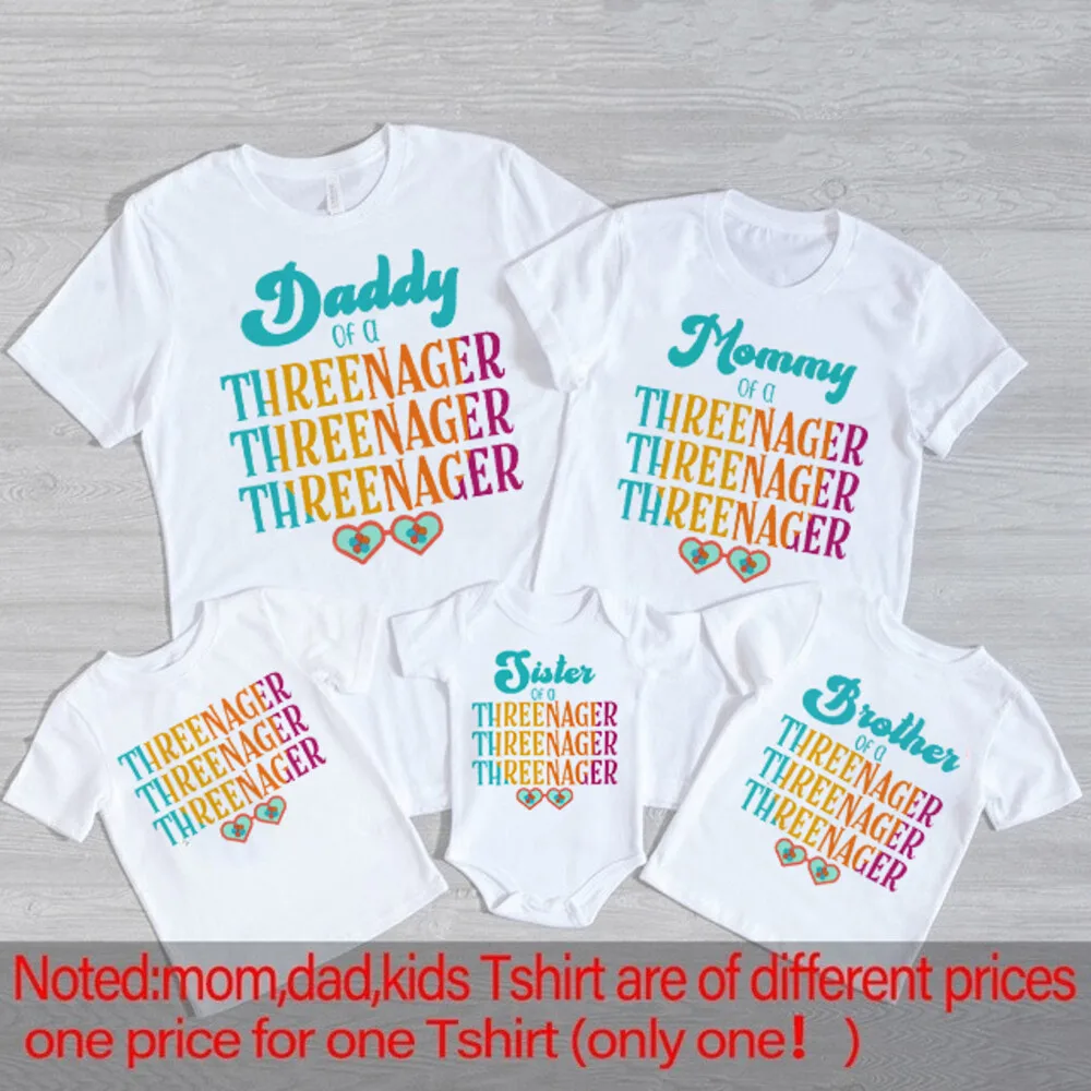 Camisetas de cumpleaños a juego para la familia, camiseta de Threenager para niños pequeños, traje de fiesta de cumpleaños de 3 años, papá, mamá, Sis Bro, Tops, body - imagen 3