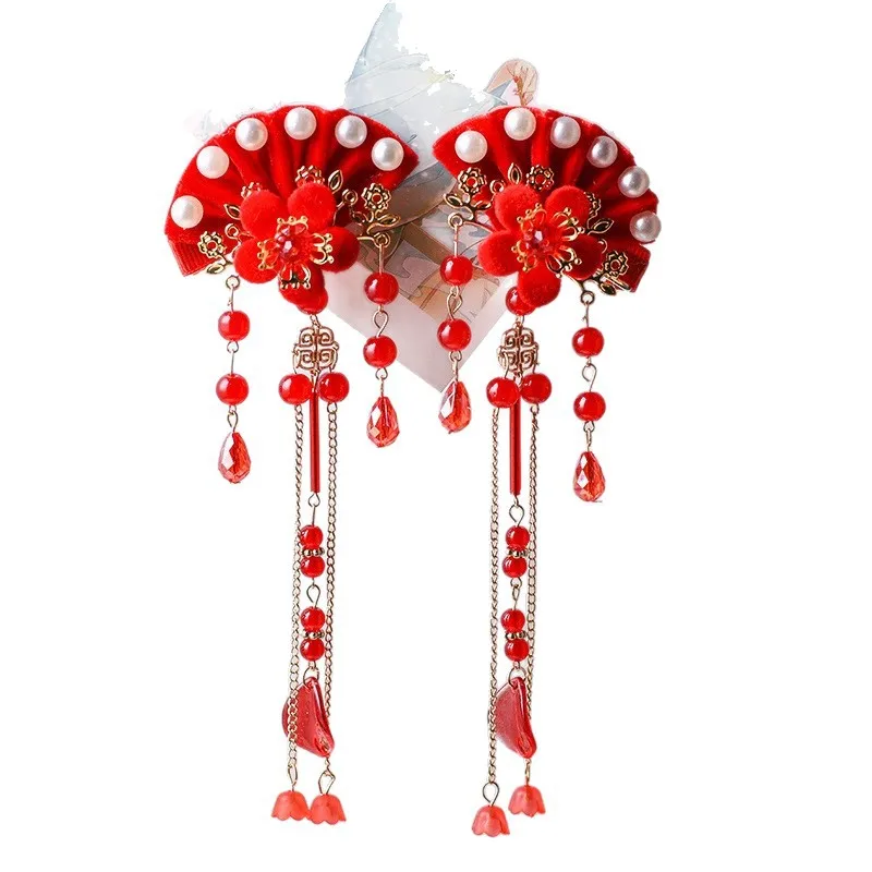 ¡Pinzas para el cabello Hanfu de Año Nuevo Chino para niñas! Diseño festivo de borla roja, elemento auspicioso, exquisito antideslizante, perfecto para Año Nuevo - imagen 5