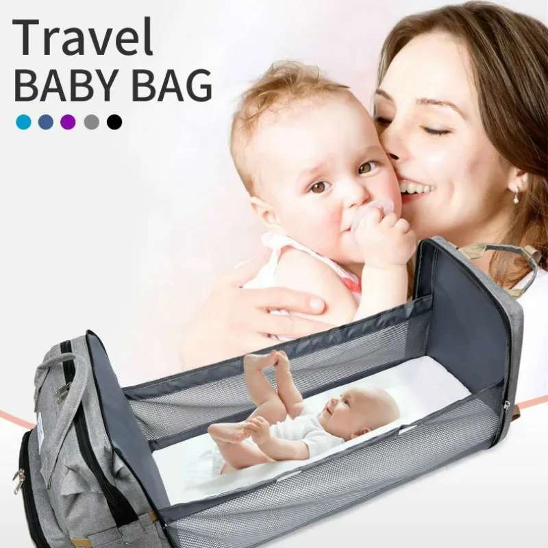 Nuevas bolsas de pañales para bebés con cama, bolsa para mamás, impermeable, de nailon, mochila para pañales de maternidad, bolsa de cambio de lactancia para el cuidado del bebé