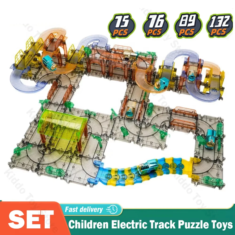 Pista eléctrica para niños, coche de juguete, juego de coches de ingeniería, rompecabezas para niños, juguetes para niños, pista, coche, tren, juguetes interactivos para niños, Navidad