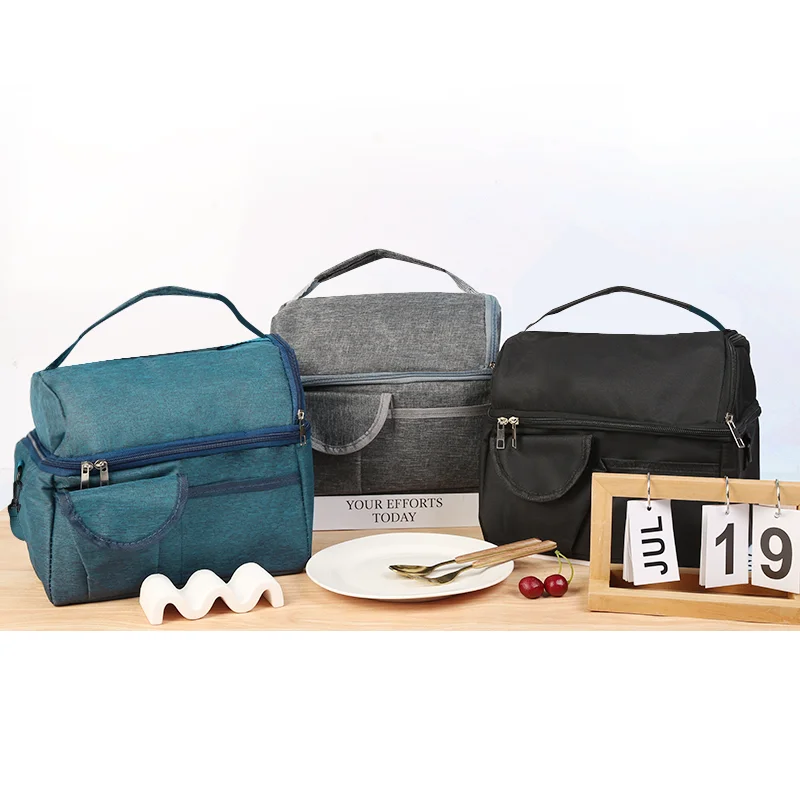 Bolsa de almuerzo de gran capacidad, paquete de almuerzo doble, juego de Picnic para acampar para niños, caja aislante de mano y de un solo hombro