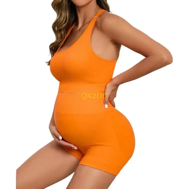 Traje yoga para maternidad QX2D con diseño simplificado, suave para uso durante embarazo sin esfuerzo - imagen 3