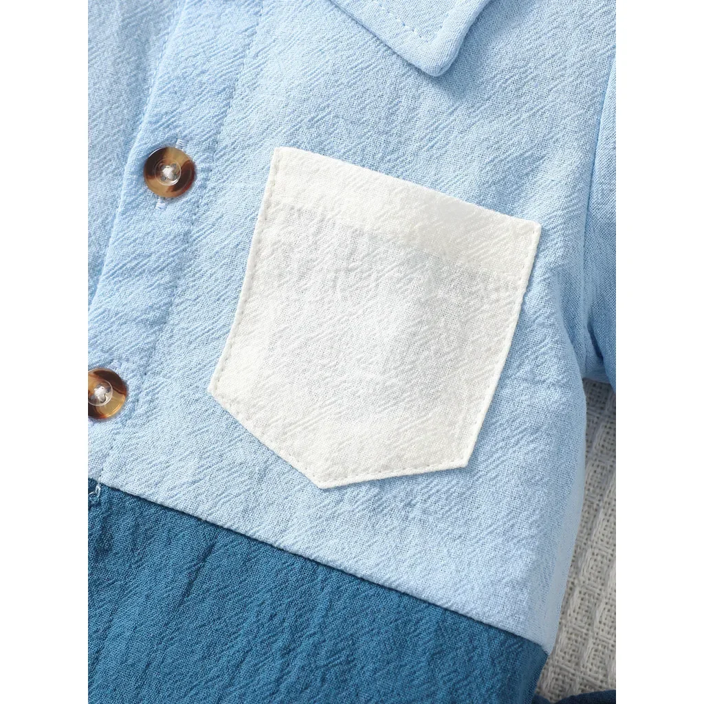 Conjunto de 2 uds de pantalones cortos de manga corta a juego de Color azul para bebé de 0 a 3 años, traje de fiesta de cumpleaños de estilo informal atractivo a la moda - imagen 4