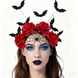 Diadema Halloween diablo con murciélago y flor – Tocado carnaval