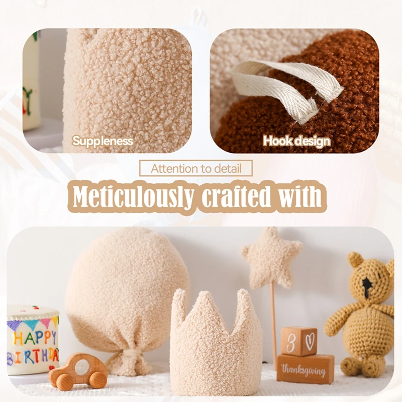 Juego de adornos colgantes de pared para bebé, corona de dibujos animados, sombrero de bebé, globo, decoración colgante de habitación de felpa, accesorios de fotografía para fiesta de cumpleaños - imagen 4