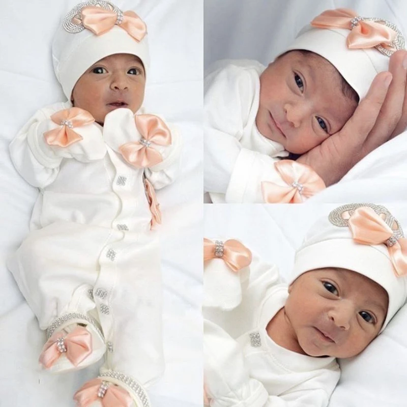 Conjunto de pelele Take Me Home para bebé, manta, sombrero, guantes, zapatos, 39 semanas, mujer embarazada, fotografía, traje de joyería de corona real, 4 Uds. - imagen 5