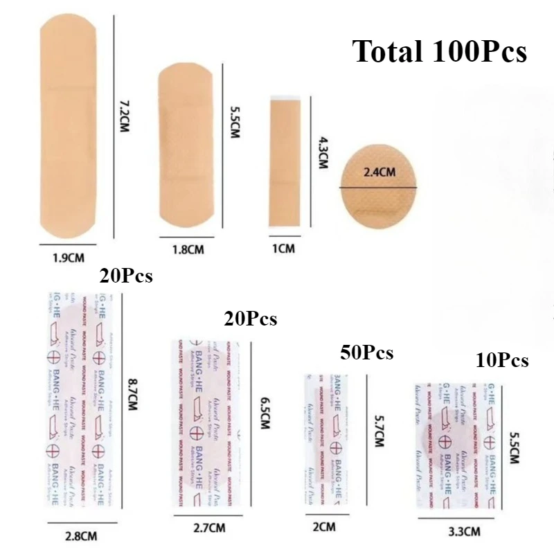 50 unids/set 100 unids/set combinaciones de varios tamaños tirita PE yeso impermeable transpirable parche de primeros auxilios vendajes adhesivos - imagen 2