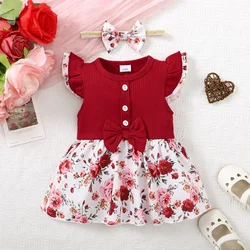 Vestido floral sin mangas con diadema para niña – Conjunto verano