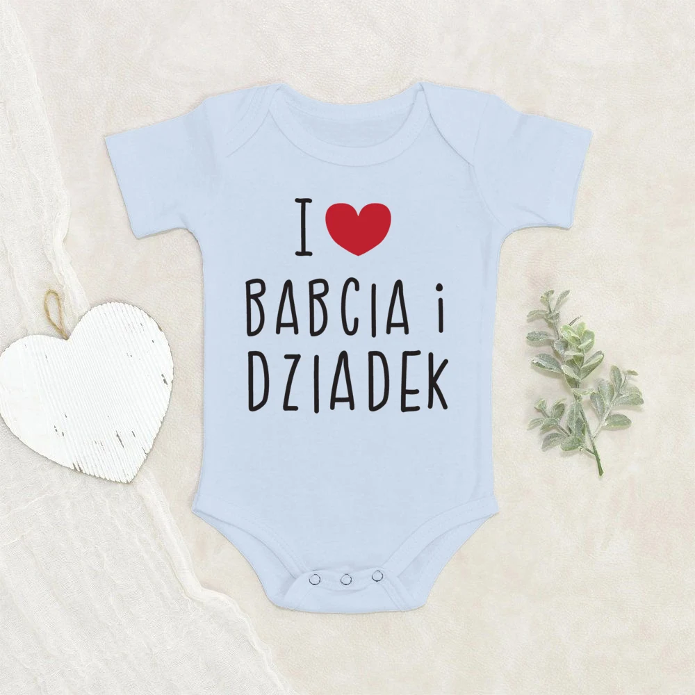 Me encanta Babcia y Dziadek mameluco para bebé regalo para Baby Shower mono de manga corta para niño pequeño regalo para nuevo Babcia y Dziadek - imagen 3