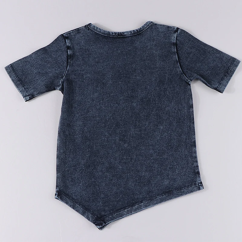 Camiseta de manga corta para niño y niña, ropa de mezclilla azul irregular, camisa negra con bolsillo con cremallera, verano, 2022 - imagen 4