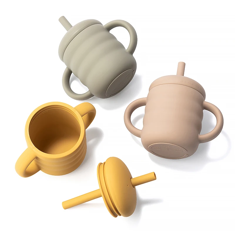 1 Uds. Tazas de silicona para alimentación de bebé para bebés y niños pequeños, vasos de agua potable con vástago de mano de aprendizaje portátil, cosas para bebés