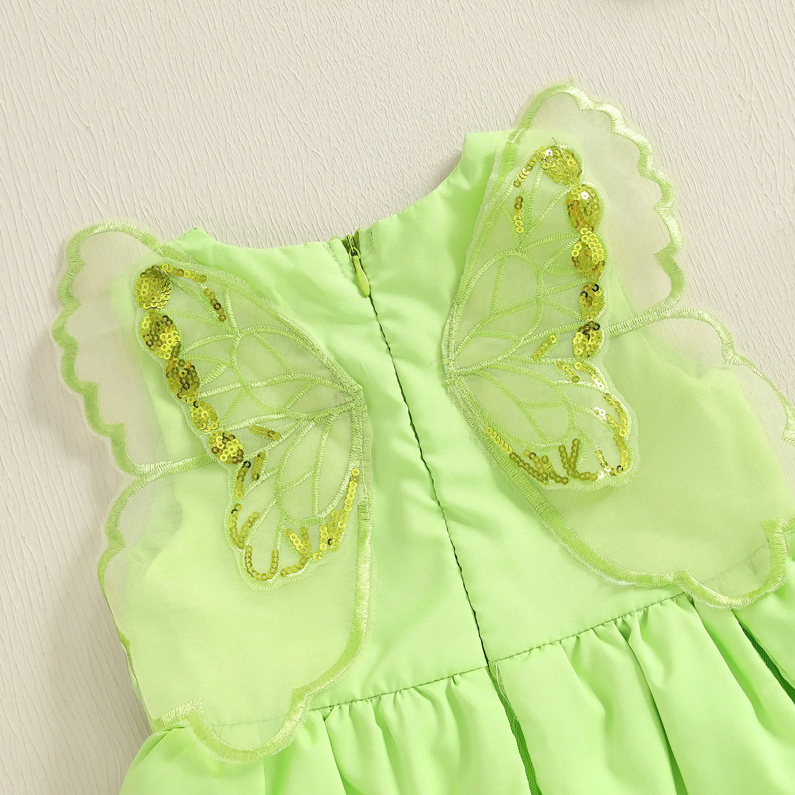 VISgogo Vestido de princesa para niña pequeña de 1 a 4 años, ala de mariposa de malla, cierre de cremallera sólido, cuello redondo, sin mangas, vestido de línea A - imagen 4