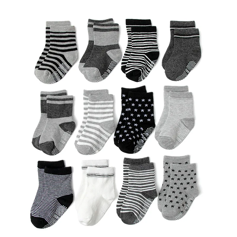 Juego de 12 pares de calcetines de algodón para bebés de 0 a 3T, calcetines antideslizantes para niños y niñas, calcetines para niños pequeños, accesorios para bebés recién nacidos