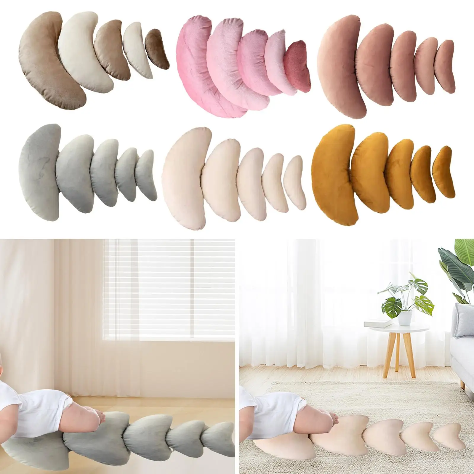 Juego de 5 piezas de almohada de luna, almohadilla de felpa profesional de tacto suave, luna creciente para sesión de fotos, estudio fotográfico, 0-6 meses - imagen 4