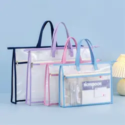 Bolsa de almacenamiento de archivos transparente A3/A4, bolsa impermeable y gruesa para documentos de datos con asa, bolsa con cremallera de gran capacidad, bolsa de almacenamiento para libros