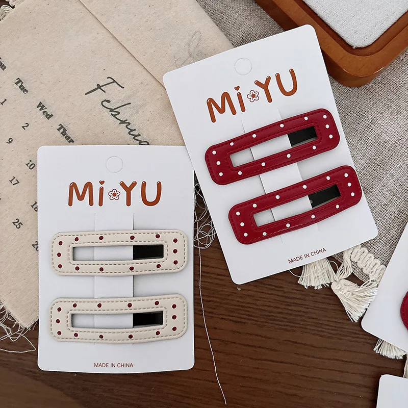 2 uds nuevas de cuero rojo lunares dulce estrella flequillo Bb Clip roto Clip para el cabello sombreros niñas niños accesorios para el cabello - imagen 2