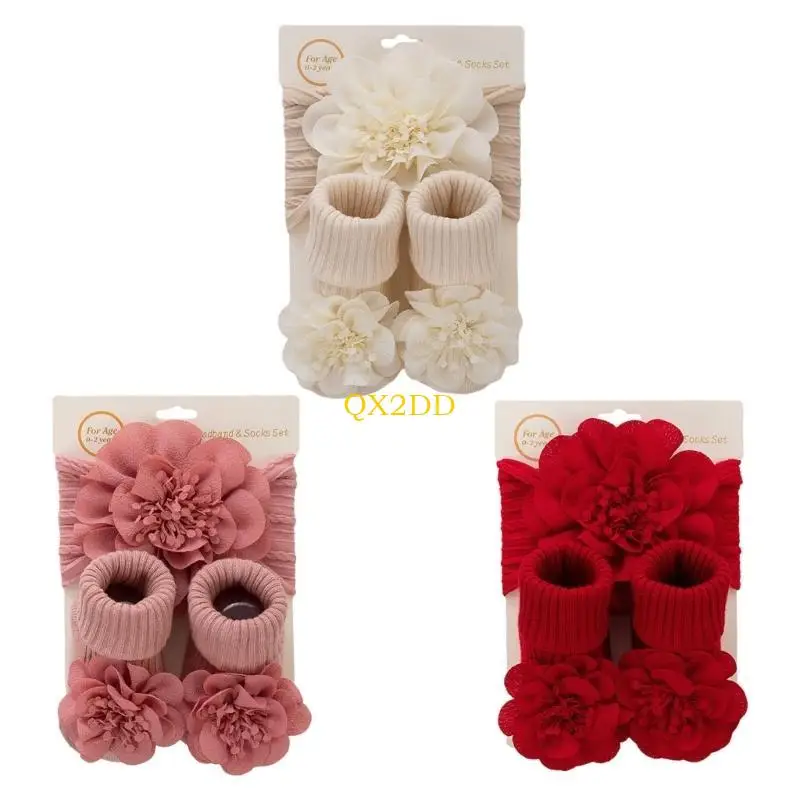 Calcetines tobilleros con diadema de flores, conjunto de regalo, sombreros para bebé, calcetines antideslizantes para el suelo