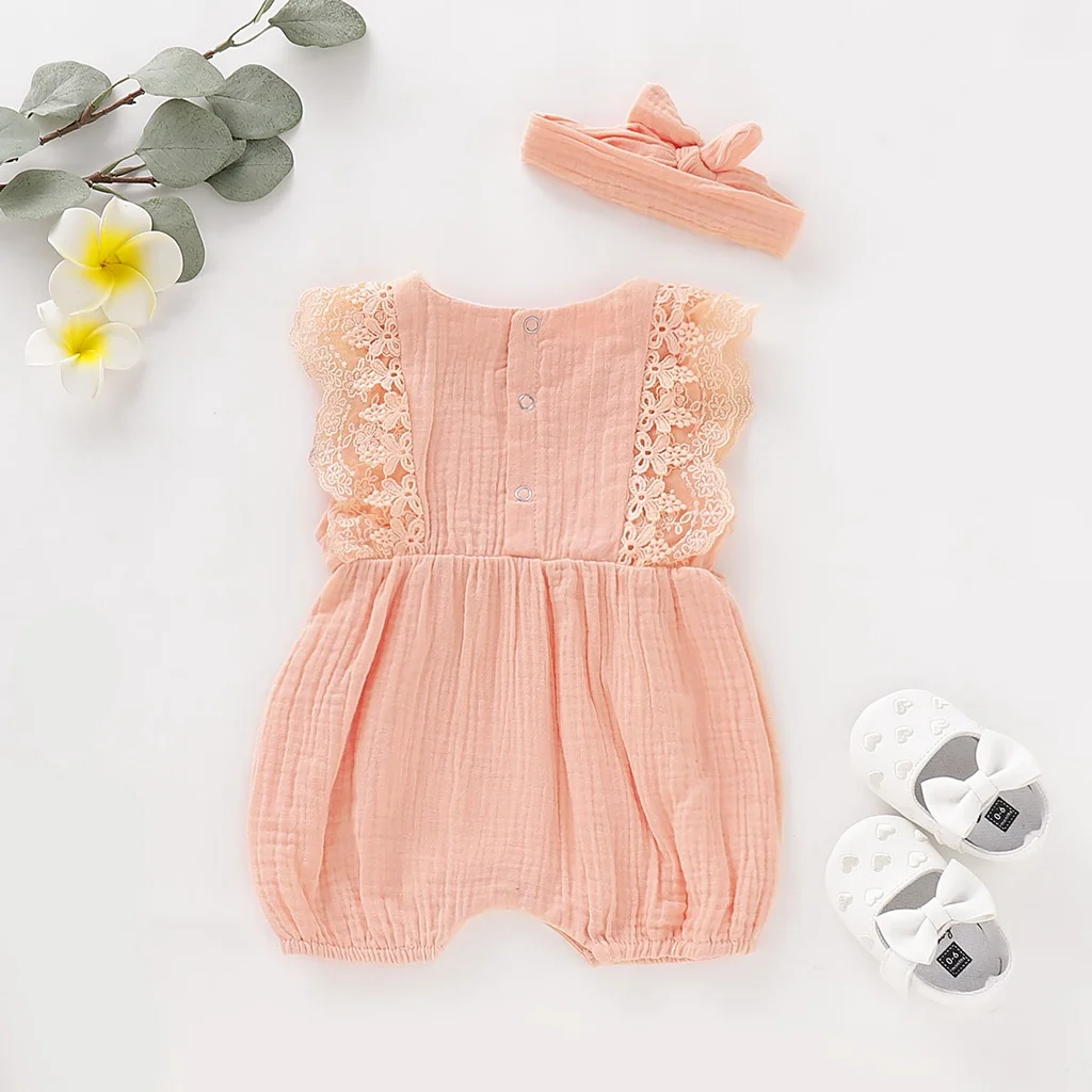 Pelele de encaje sin mangas para niña recién nacida, mono de 2 piezas con diadema, mono de ocio diario para niña pequeña de 0 a 18 meses - imagen 5
