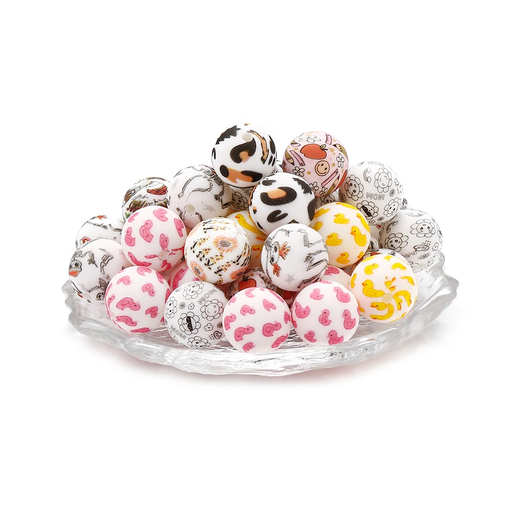 Cuentas de silicona de grado alimenticio para dentición de bebé, collar redondo de 15mm, cadena de chupete, cuentas de dentición, cuentas de Bpa, 10 piezas - imagen 2