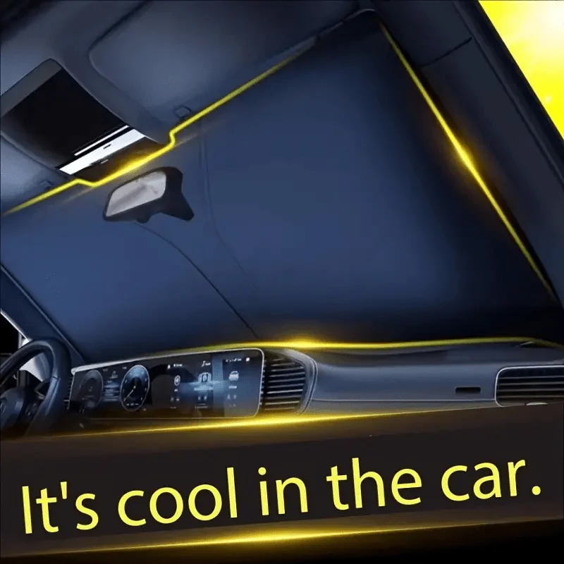 Visera plegable de titanio plateada para coche, aislamiento térmico reflectante de diseño hueco para parabrisas delantero, con bolsillo de almacenamiento