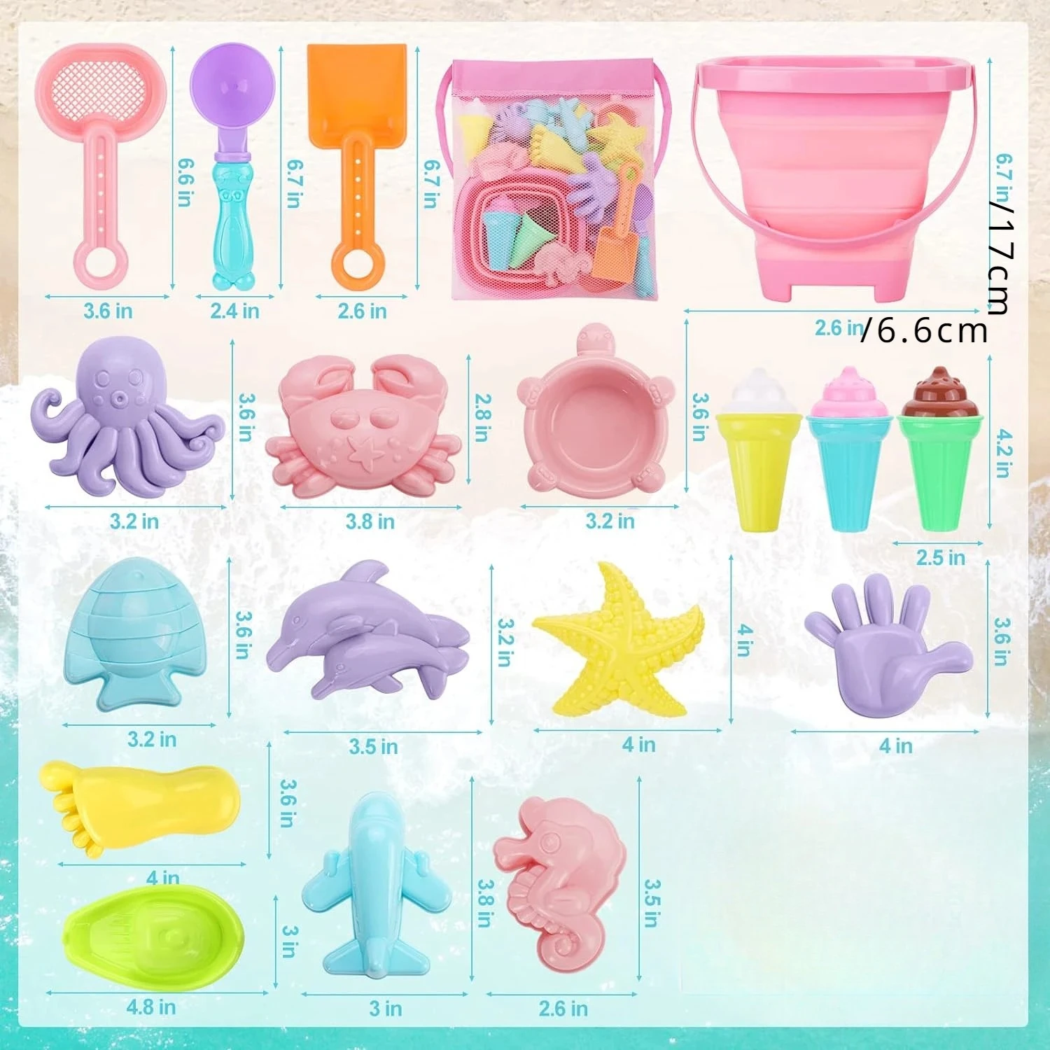 Set para playa infantil con palas y moldes de arena duraderos - imagen 5