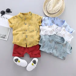 Nueva ropa de verano para bebés, traje para niños, camisa, pantalones cortos, 2 unids/set, ropa para niños pequeños, traje deportivo informal para niños, chándales para niños
