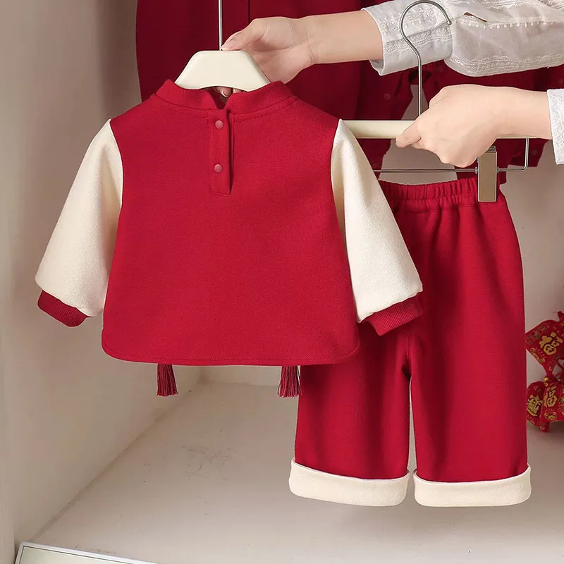 Conjunto bebé manga larga – Rojo con dibujos animados primavera otoño - imagen 4