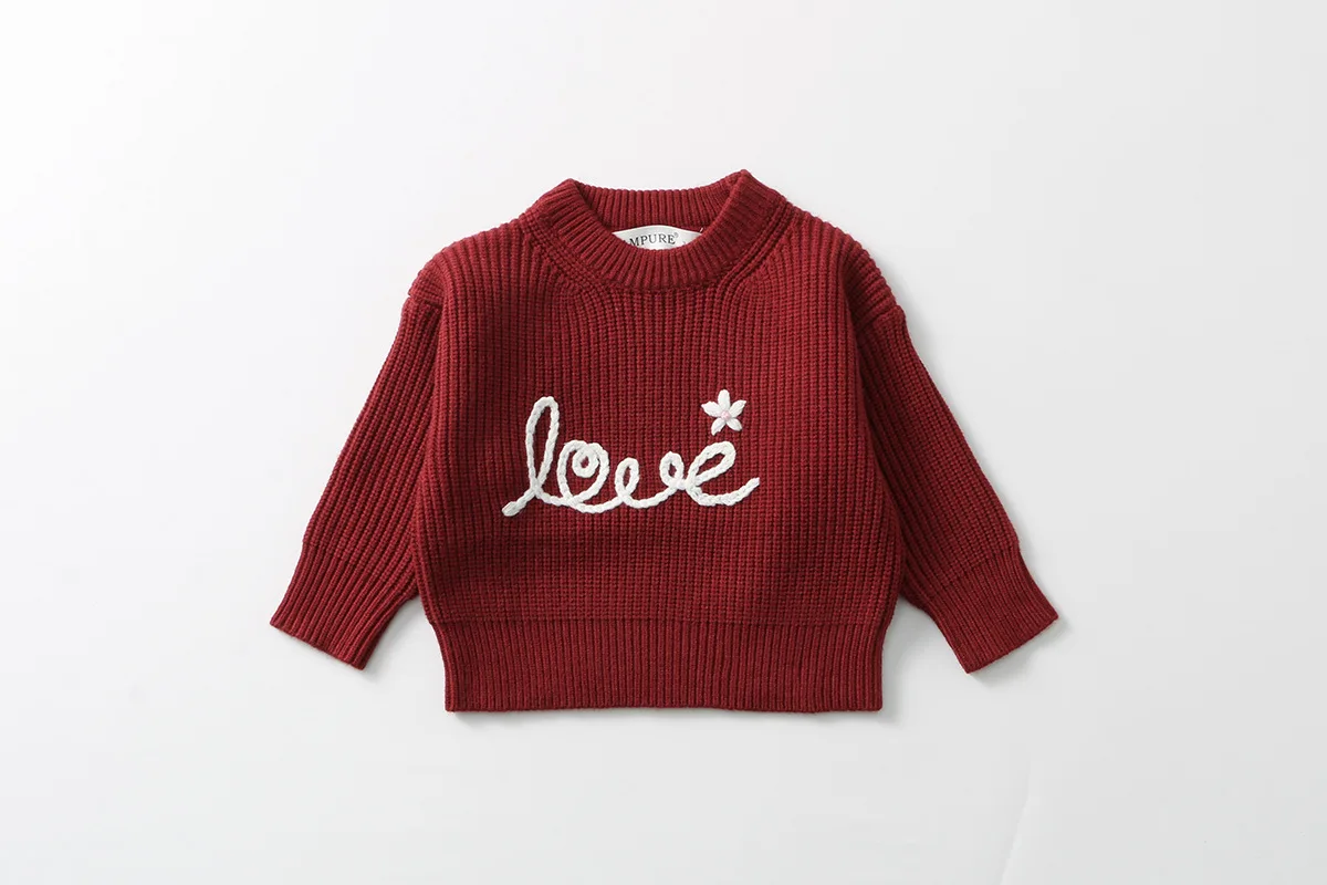 Ropa de bebé de 0 a 3 años, bordado de letras, ropa para bebés, prendas de punto para niñas pequeñas, suéteres con cuello redondo para niñas - imagen 3