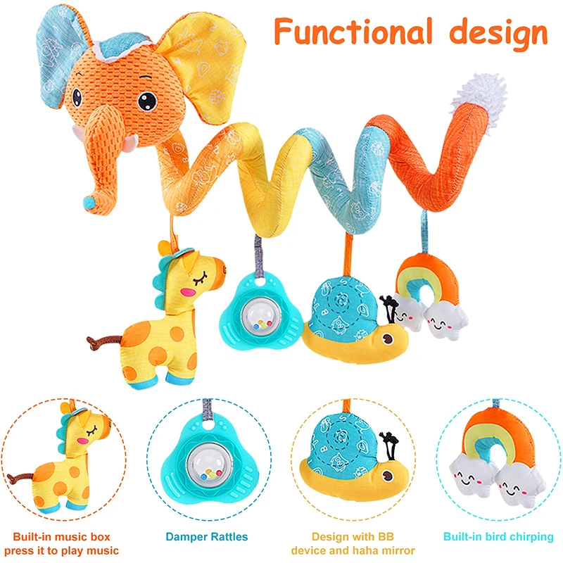 Juguetes para asiento de coche, cochecito de elefante de Color infantil, actividad en espiral elástica, juguetes colgantes para bebé para cuna, juguete sensorial móvil para recién nacido, regalos - imagen 2