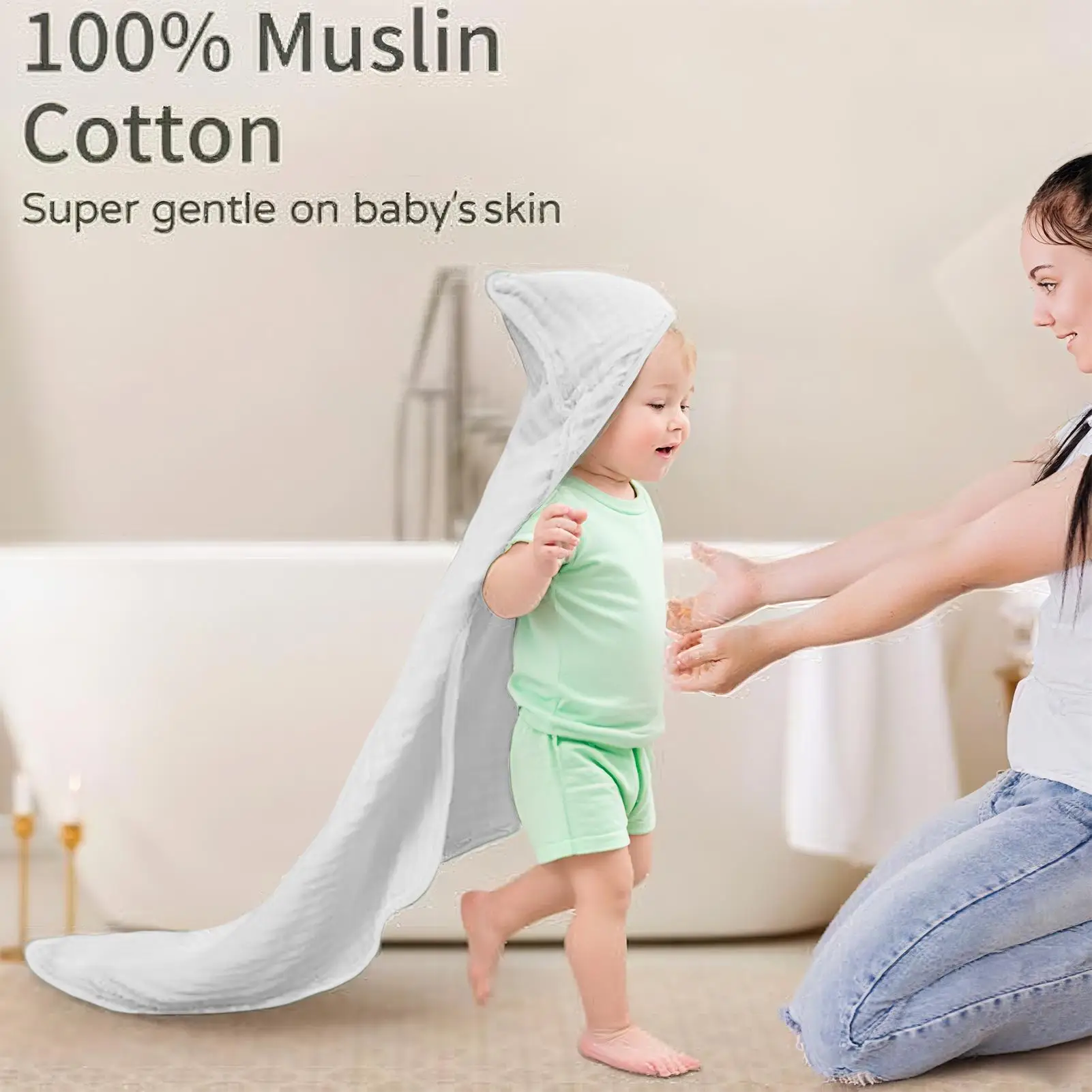 Toallas con capucha para bebé, toallas de algodón de 35X35 pulgadas, albornoz de secado rápido para baño, ducha, viaje en la playa, guardería en casa - imagen 2