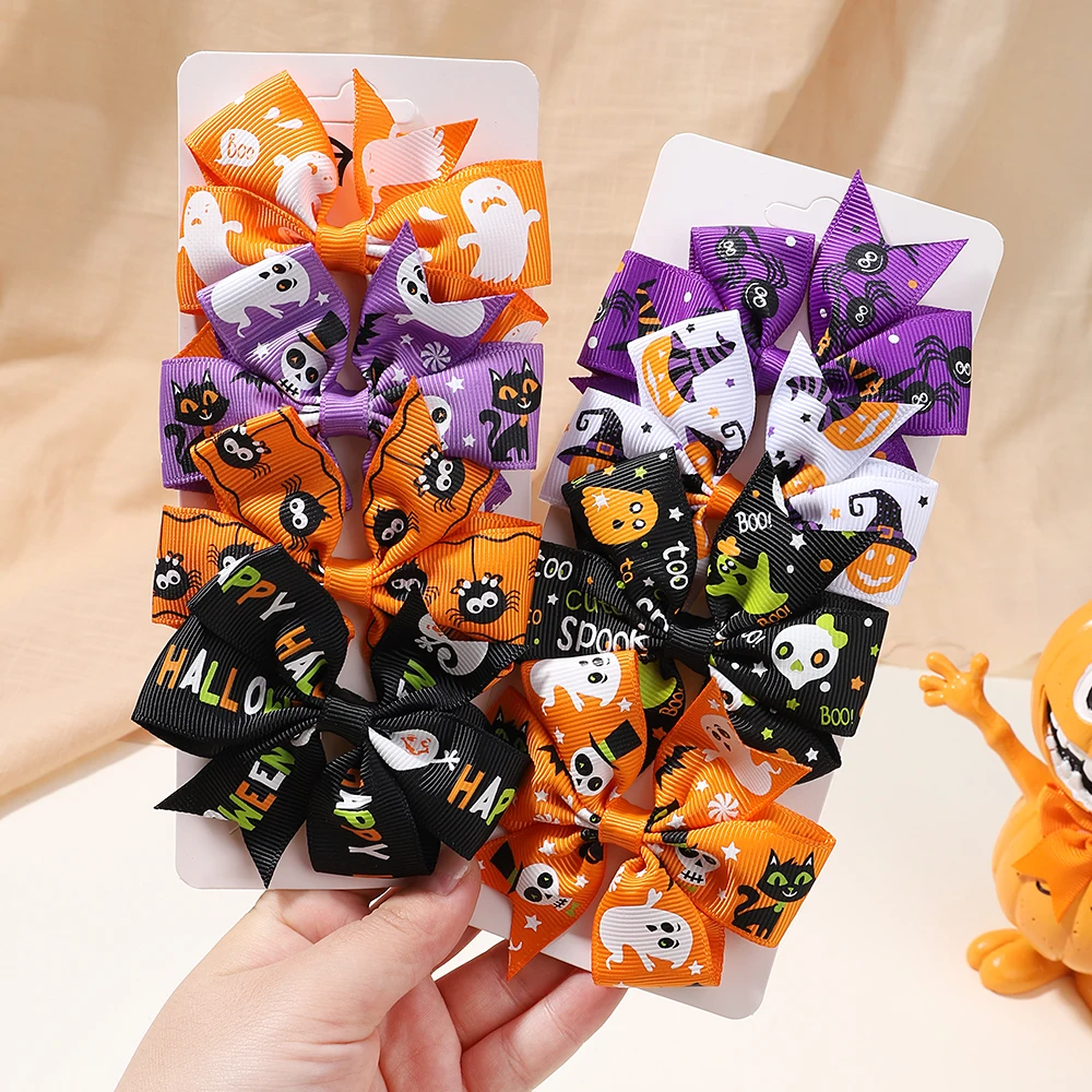 4 unids/set Halloween niños arco Clip de pelo horquillas para niña divertido creativo calabaza murciélago fiesta cinta animación Bowknot horquilla sombreros - imagen 5