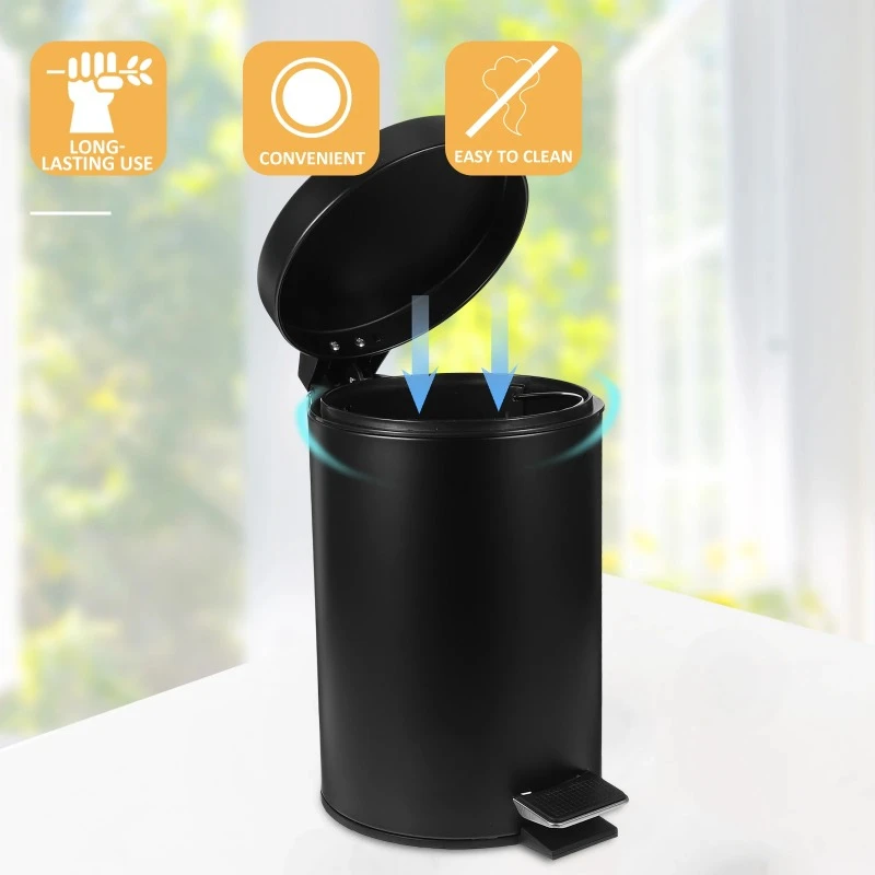Cubo de basura infantil con pedal y tapa redondo mate negro abatible - imagen 2