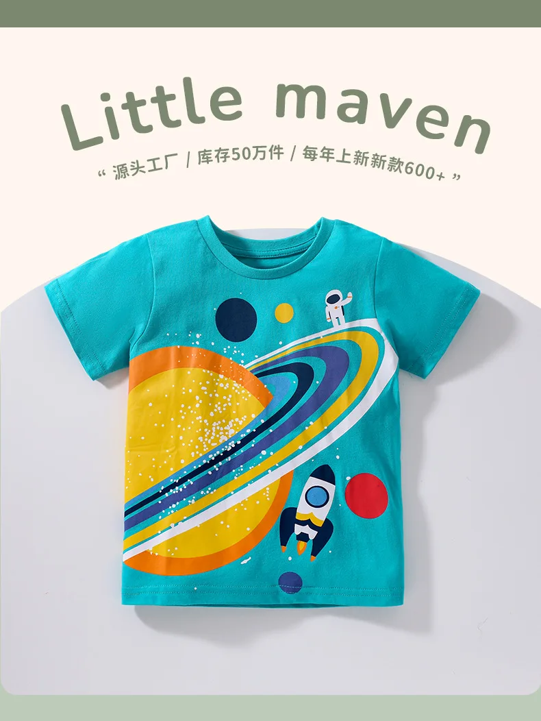 Camisetas de verano para niños, camiseta de manga corta con cuello redondo 100% algodón con estampado de Space Planet, Top informal de moda para niños y niñas - imagen 4