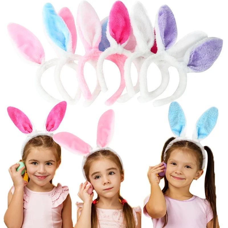Diadema de Orejas de conejo de felpa para niños, horquilla de orejas largas de conejo de dibujos animados, accesorios decorativos de juego de rol de Anime de Pascua - imagen 2