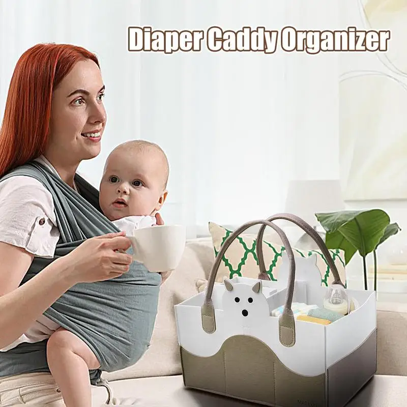 Organizador de pañales de fieltro de gran capacidad, bolsa de almacenamiento de viaje para bebé, organizador de guardería, cesta organizadora de pañales de viaje