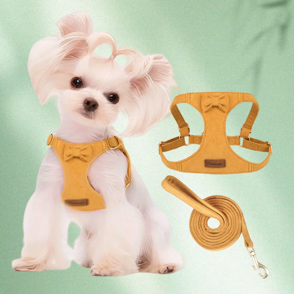 Conjunto de correa de arnés para perro de gamuza de primera moda, correa ajustable para el pecho para mascotas, accesorios de moda suaves y duraderos para cachorros y gatitos