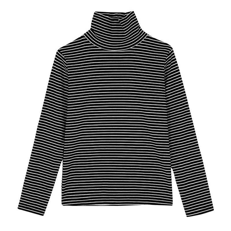 Capa base de cuello alto a rayas para mujer, camiseta de manga larga cepillada gruesa ajustada para otoño/invierno, Top versátil de Halloween