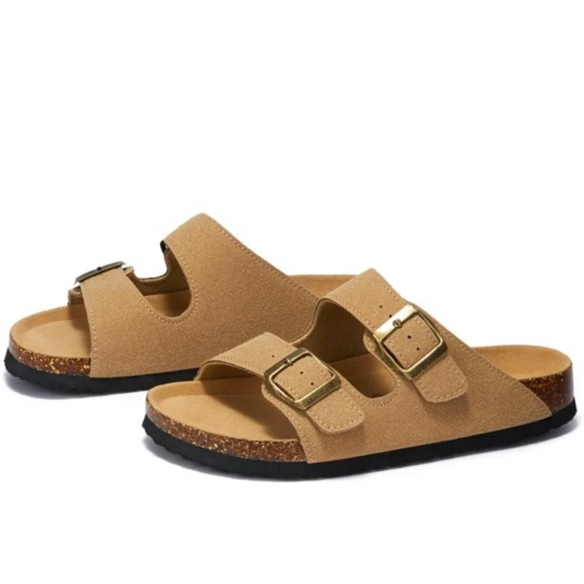 2025 Zapatillas de corcho con plataforma de talla grande 45 para mujeres y hombres, zapatos planos de verano, sandalias de ocio de cuero de ante para parejas en casa y playa