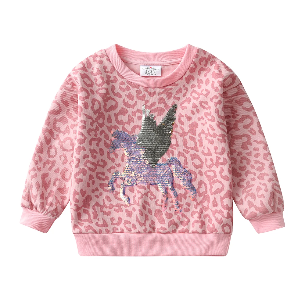 DXTON Sudadera con lentejuelas y estampado de leopardo rosa para niñas - imagen 3