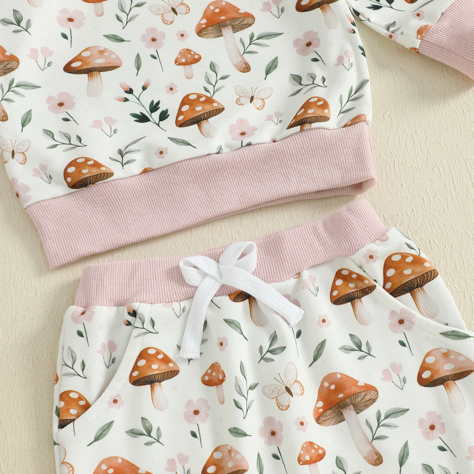 Conjunto de 2 piezas de trajes de otoño para niña, sudadera con estampado floral de setas de manga larga y pantalones de cintura elástica, ropa para niños pequeños - imagen 5