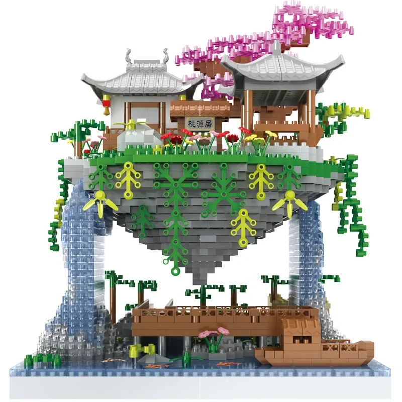 Bloques de construcción creativos para niños y adultos, juguete de ladrillos para armar estanque de flor de melocotón, Castillo de Sakura, casa del árbol, ideal para regalo - imagen 5