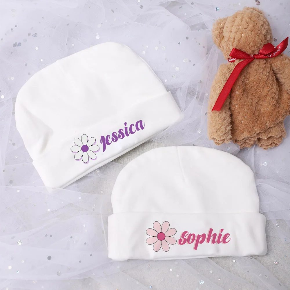 Gorro de Hospital personalizado para recién nacido, gorros de algodón con monograma, gorro a prueba de viento con nombre personalizado, regalo para Baby Shower