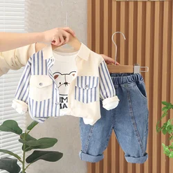 Conjunto primavera-otoño bebé: chaqueta a rayas, camiseta y pantalones