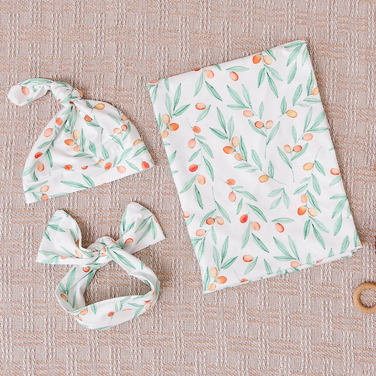 Elinfant-Conjunto de manta envolvente para bebé, manta suave con gorro a juego y lazo para diadema, cómodo conjunto de manta envolvente para niños y niñas