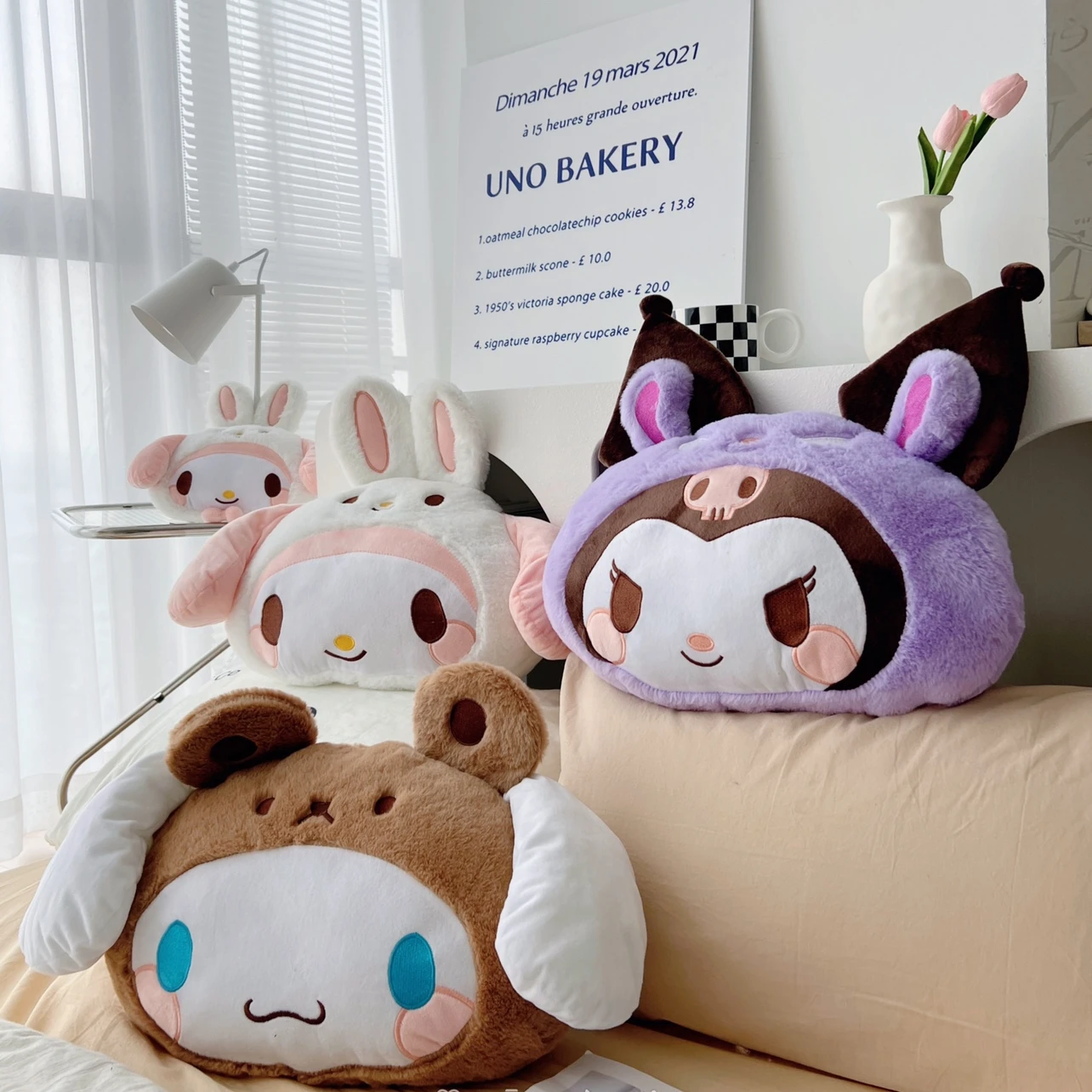 Kuromi My Melody Cinnamoroll cojín de reposacabezas para niña, almohada de siesta de estilo japonés Kawaii, decoración de coche