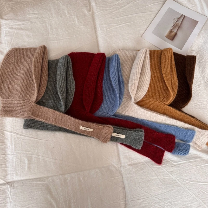 Pasamontañas de estilo informal coreano para niños, bufanda, protección para los oídos a prueba de viento con calentador de cuello, gorro de punto Unisex para niños y niñas