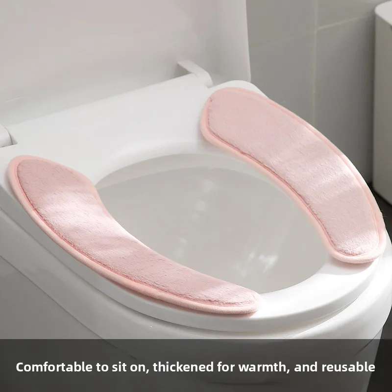 Funda para asiento de inodoro de felpa de conejo cálido de invierno, suave y gruesa, agradable para la piel, adhesivo TPR y diseño dividido, lavable y antideslizante - imagen 4