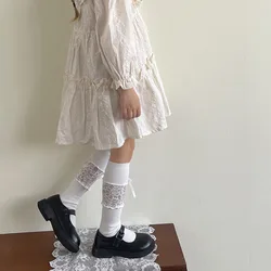 Calcetines escolares de algodón suave con bordado floral para niños