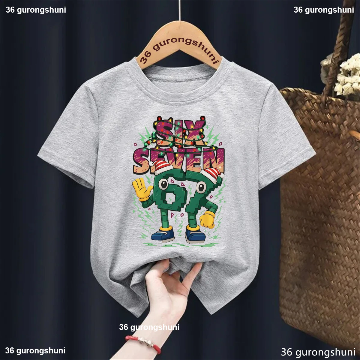 Brainrot Six Seven Camiseta Navidad para niños italiana manga corta - imagen 3