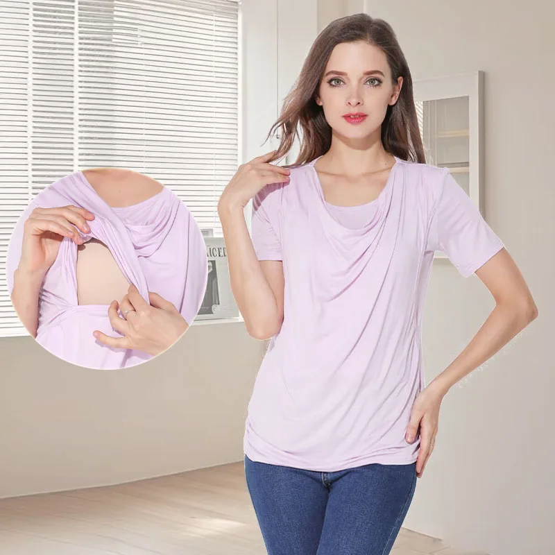Ropa de maternidad, ropa para mujeres embarazadas, camisetas informales para amamantar, camisetas de manga corta para lactancia, Tops de lactancia de Color sólido